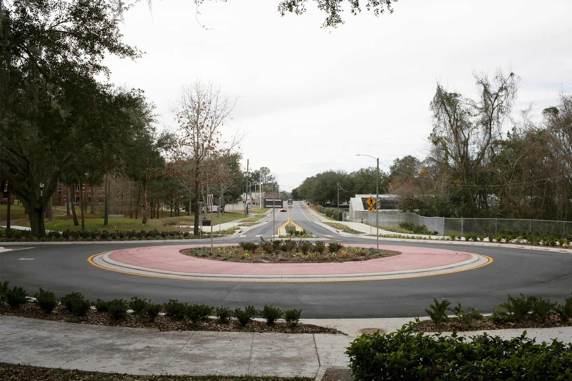 Roundabout at intersection of Radio Road and Museum Drive in Gainesville FL