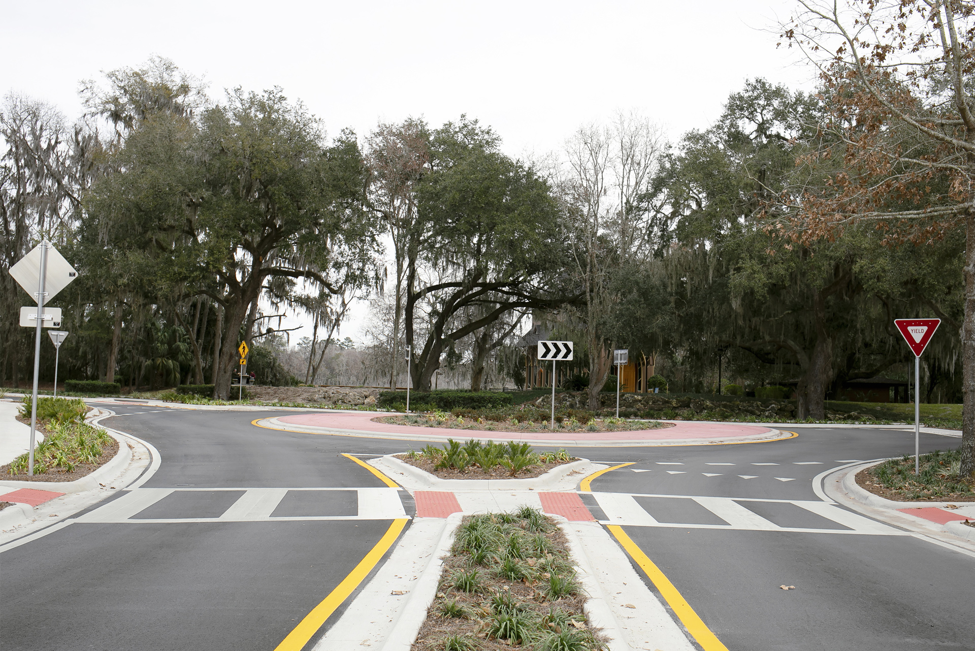 Roundabout at intersection of Radio Road and Museum Drive in Gainesville FL